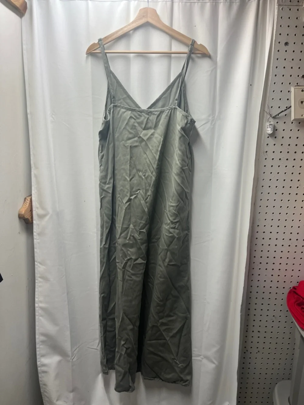 QUINCE Olive Green Vintage Wash Tencel  Adjustable Strap Slip Maxi Dress- L - Picture 6 of 6